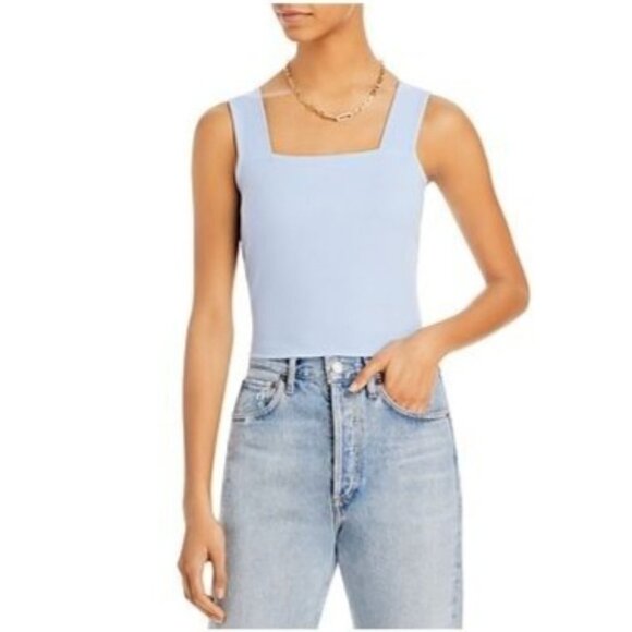 Aqua Ribbed Square Neck Tank in Blue Spring XL - Picture 1 of 5